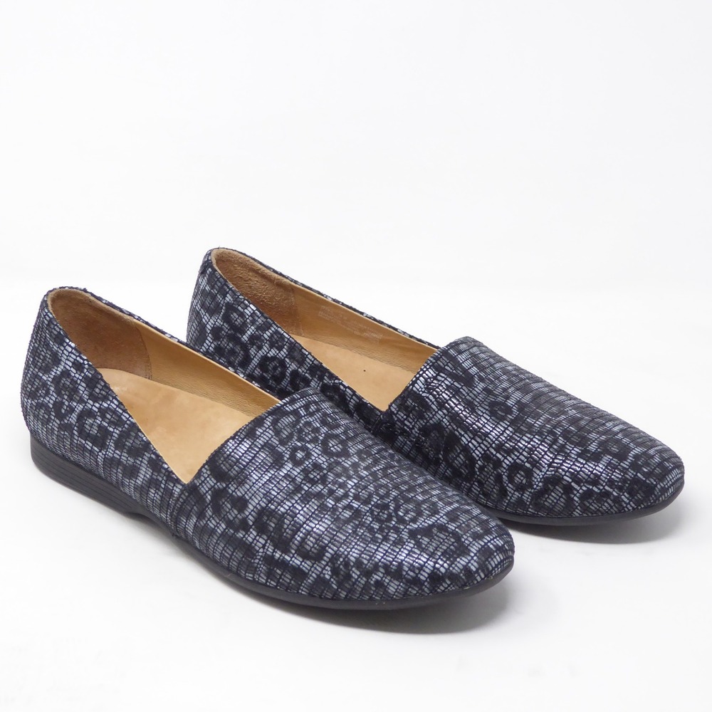 Dansko Larisa Women Flats Blue Gray Leopard Print Textured Leather Slip On 38